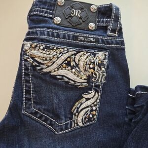 Miss Me Dark Blue Jeans with Gold and Silver Embellishments